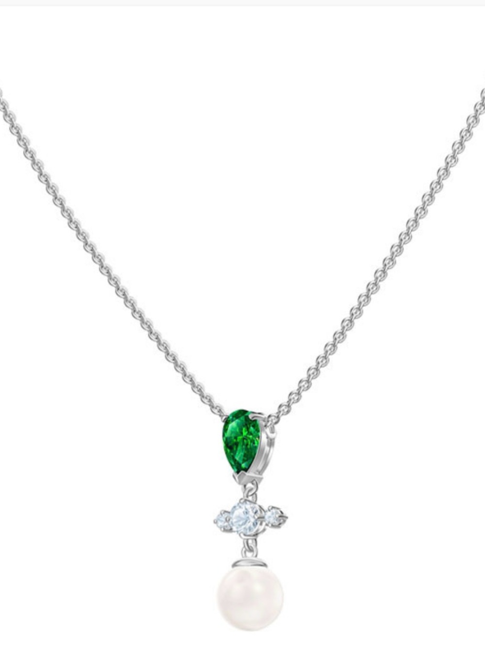 Swarovski Crystal Perfection Necklace, Green, Rhodium Plated 5493103